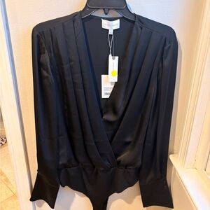 Anthropologie- Favorite Daughter Black Satin Body Suit NEW W/ TAGS size L